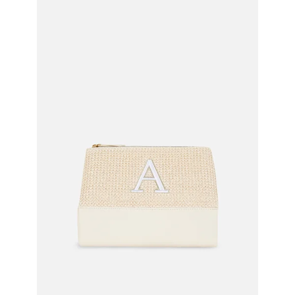 Raffia Initial Foldout Makeup Bag - Natural