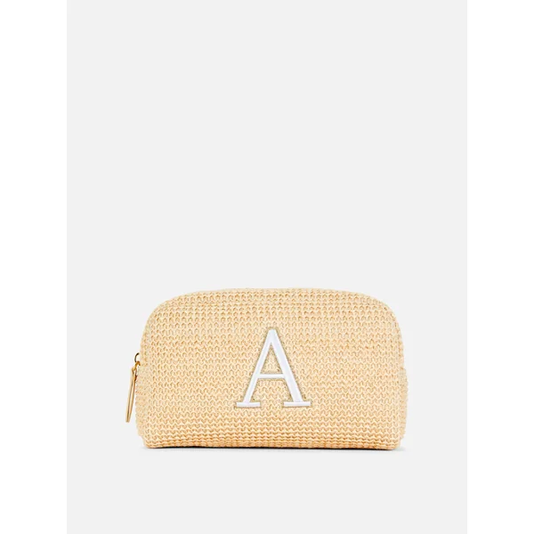 Raffia Initial Makeup Bag - Natural