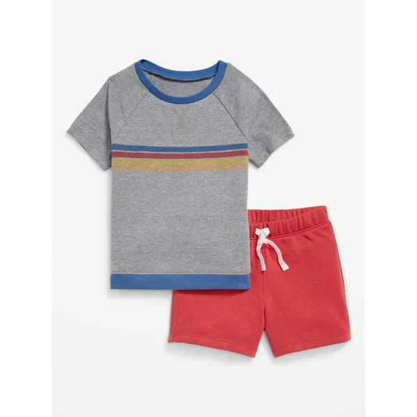 Raglan-Sleeve Jersey-Knit T-Shirt and Shorts Set for Baby - BLUE RETRO STRIPE