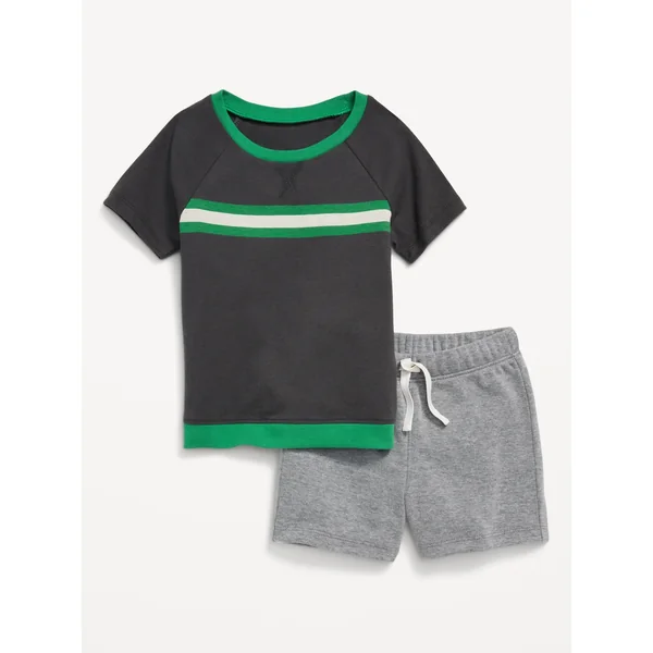 Raglan-Sleeve Jersey-Knit T-Shirt and Shorts Set for Baby - Green Stripe