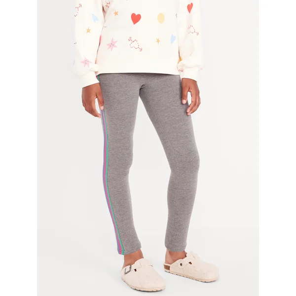 Rainbow Stripe Leggings for Girls - Dark Heather Gray