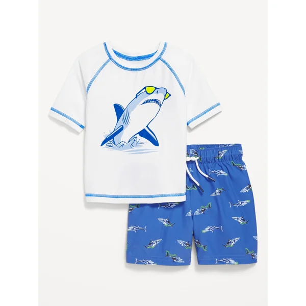 Rashguard Swim Top and Trunks for Toddler Boys - Sharks