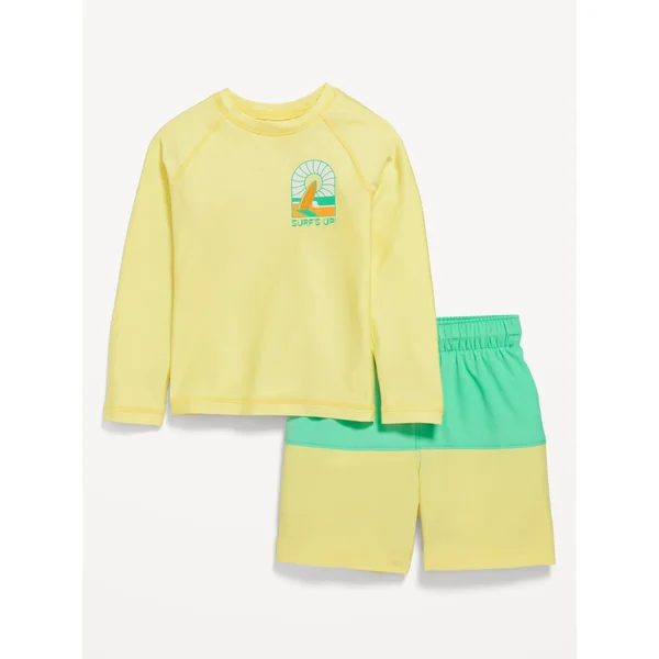 Rashguard Swim Top and Trunks for Toddler Boys - Yellow