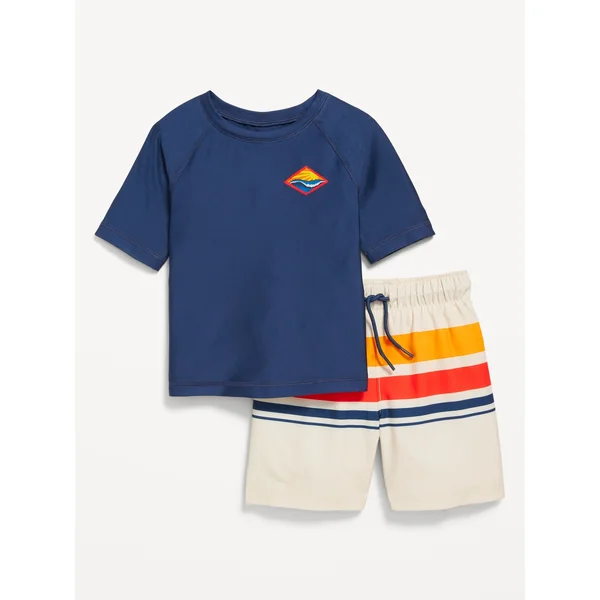 Rashguard Swim Top and Trunks for Toddler Boys - Yellow Stripe