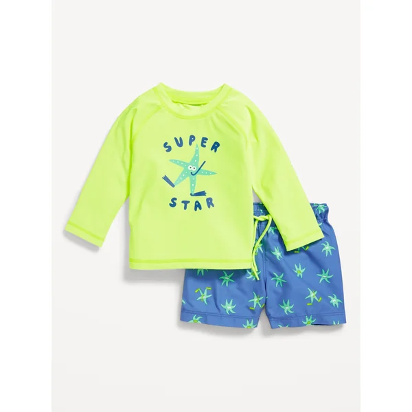 Rashguard Swim Top & Trunks for Baby - Bright Lights Neon