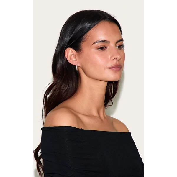 Real Gold Plated Double Diamante Row Hoop Earrings