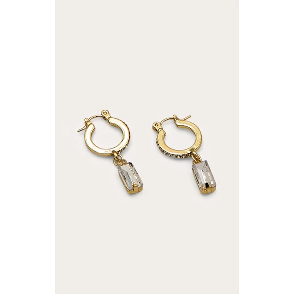 Real Gold Plated Paved Baguette Drop Hoop Earrings