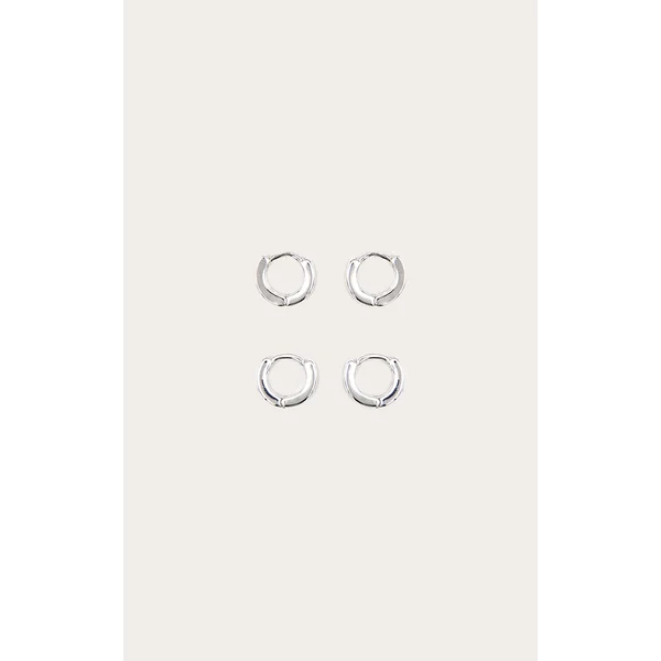 Real Silver Plated Dainty Huggie 2 Pack Hoop Earrings