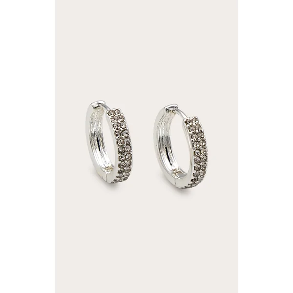 Real Silver Plated Double Diamante Row Hoop Earrings