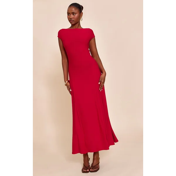 Red Asymmetric Panelled Floaty Maxi Dress
