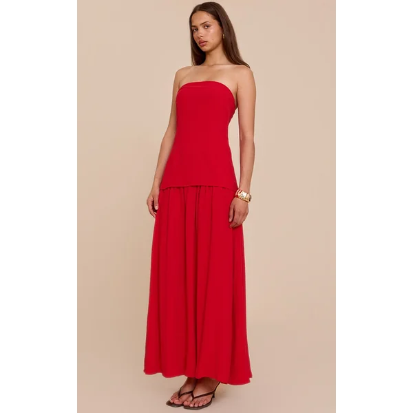 Red Bandeau Long Line Maxi Dress
