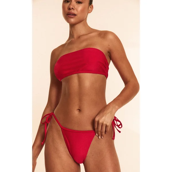 Red Basic Bandeau and Tie Side Bikini Set