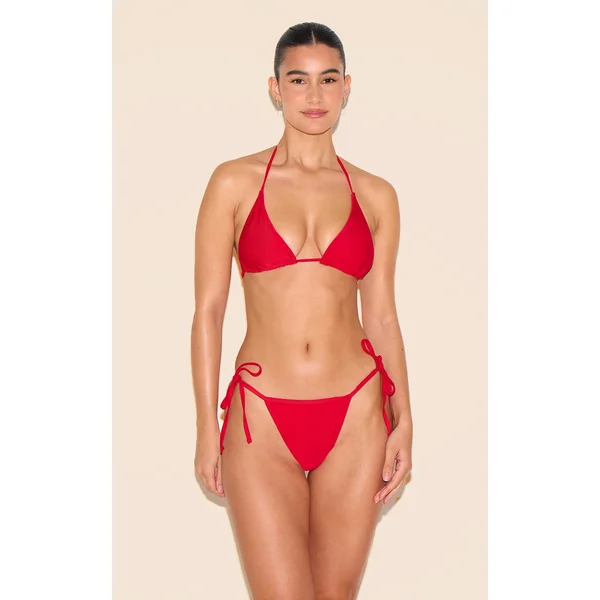 Red Basic Triangle and Tie Side Bikini Set