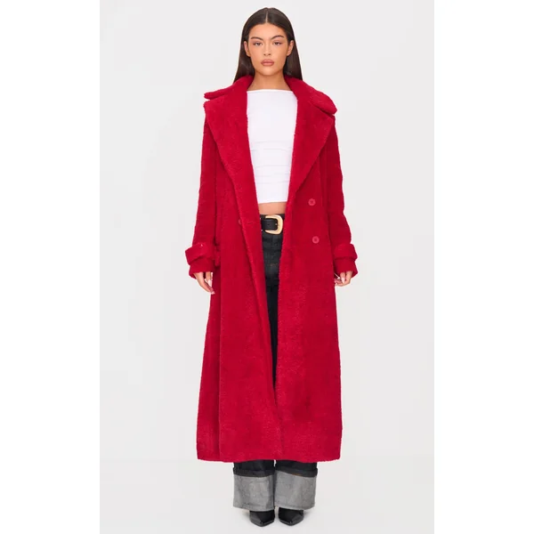 Red Borg Double Breasted Maxi Coat