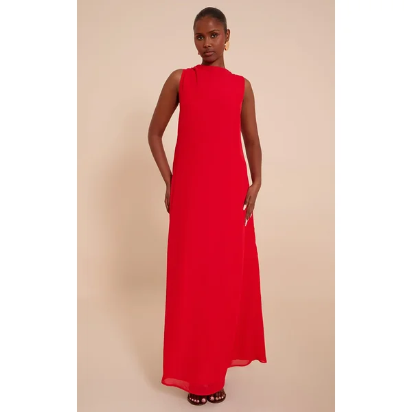 Red Chiffon Floaty Sleeveless Maxi Dress