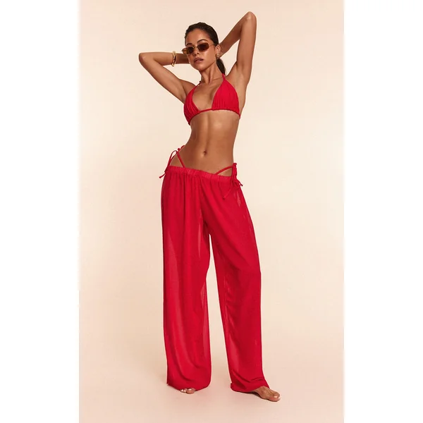 Red Chiffon Wide Leg Beach Pants