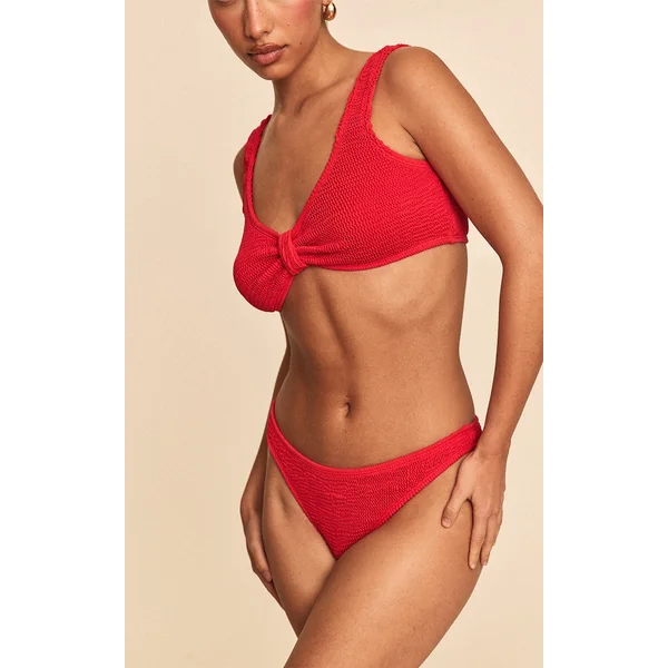 Red Crinkle High Waist Tanga Bikini Bottoms