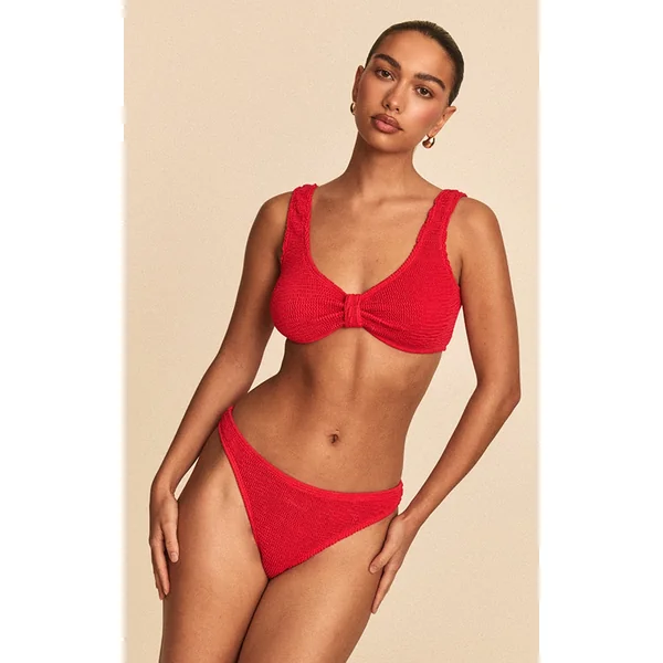 Red Crinkle Knot Front Bikini Top
