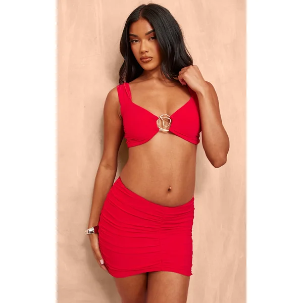 Red Double Layer Trim Capped Sleeve Crop Top