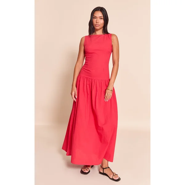 Red Drop Waist Maxi Dress