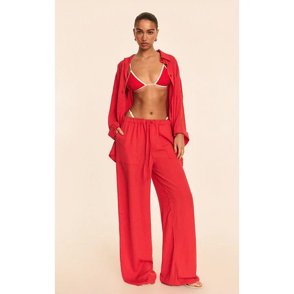 Red Floaty Drawstring Beach Pants