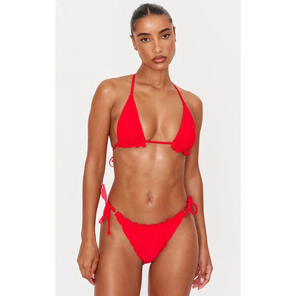 Red Frill Edge Padded Bikini Top