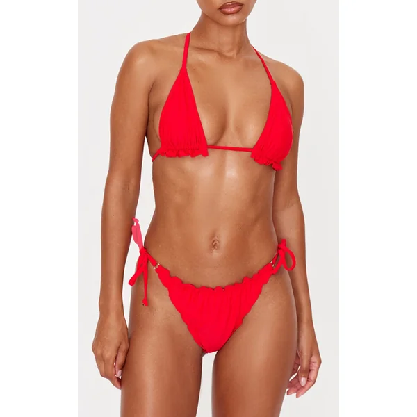 Red Frill Edge Ruched Back Bikini Bottoms