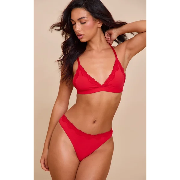 Red Jersey Lace Trim Triangle Lingerie Set