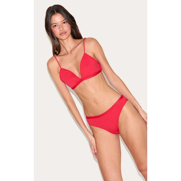 Red Jersey Triangle Bralette And Thong Lingerie Set