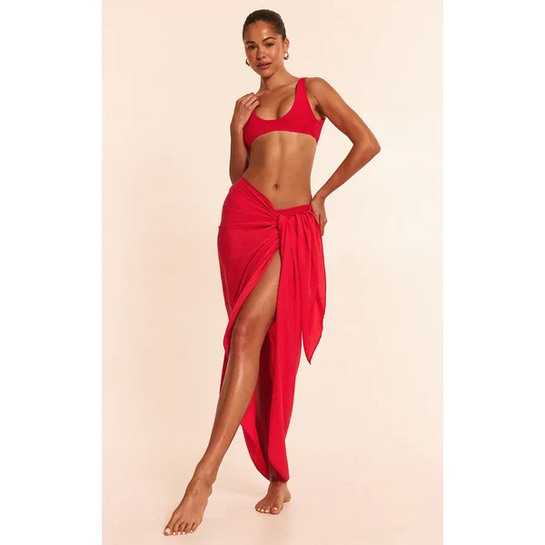 Red Linen Look Rectangle Sarong