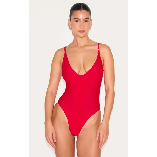 Red Low Scoop Basic Swimsuit