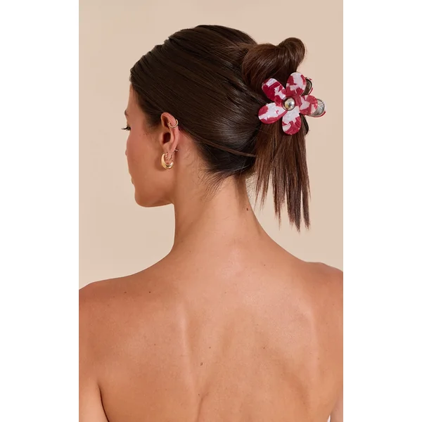 Red Marble Floral Metal Hair Clip