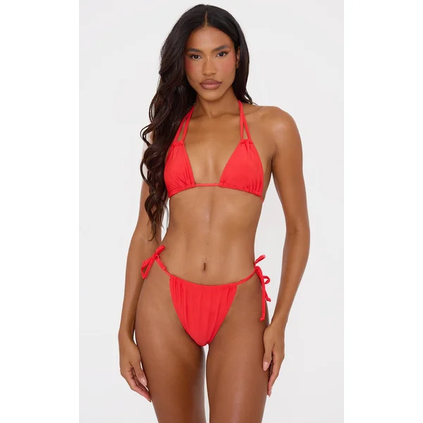 Red Mix & Match Halterneck Mini Ruched Triangle Bikini Top