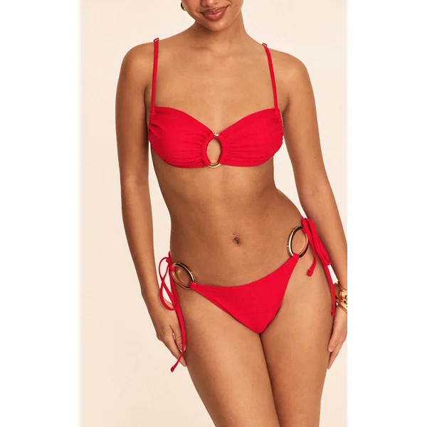 Red O Ring Trim Tie Side Bikini Bottoms