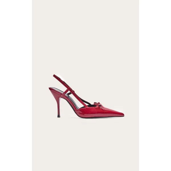 Red Patent PU Point Toe Bow Detail Mid Heel Courts