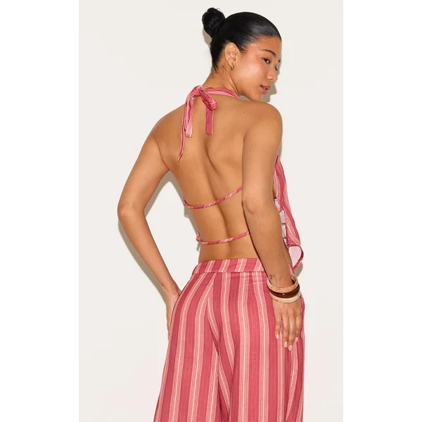 Red Pinstriped Halterneck Top