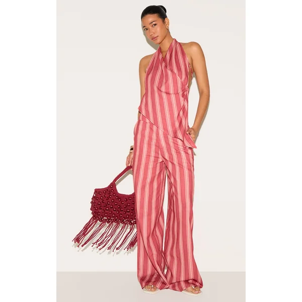 Red Pinstriped Wide Leg Pants