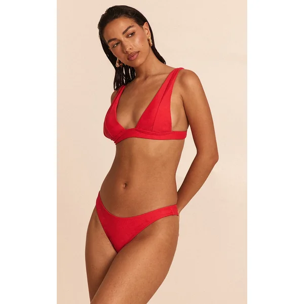 Red Plunge Triangle Seam Detail Bikini Top
