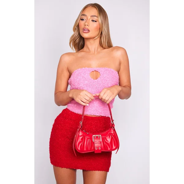 Red PU Eyelet Buckle Shoulder Bag