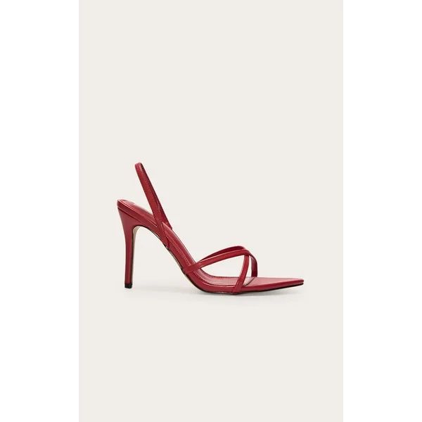 Red Pu Point Toe Sling Back High Stiletto Heel Sandals