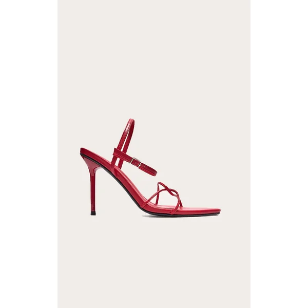 Red PU Point Toe Thin Strappy High Stiletto Heeled Sandals