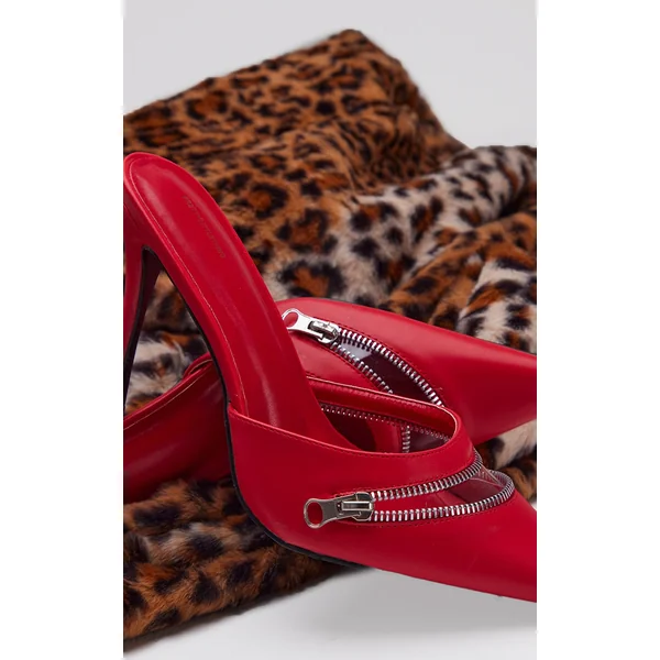 Red PU Point Toe Vinyl High Stiletto Heeled Mules