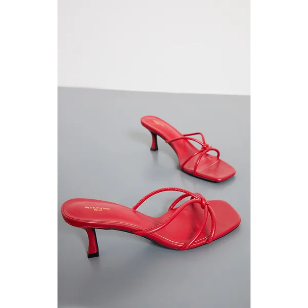 Red Pu Wide Fit Square Toe Knotted Heeled Mules