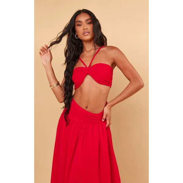 Red Ruched Front Halterneck Bralette
