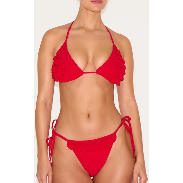 Red Ruffle Tie Side Bikini Bottoms