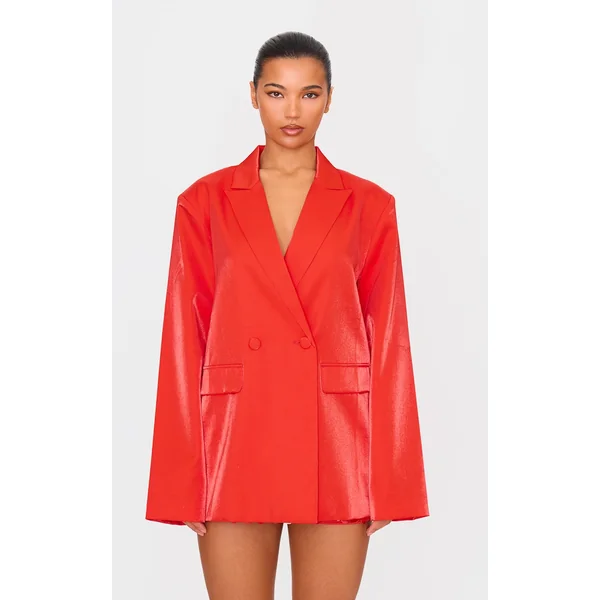 Red Satin Look Oversized Boxy Blazer