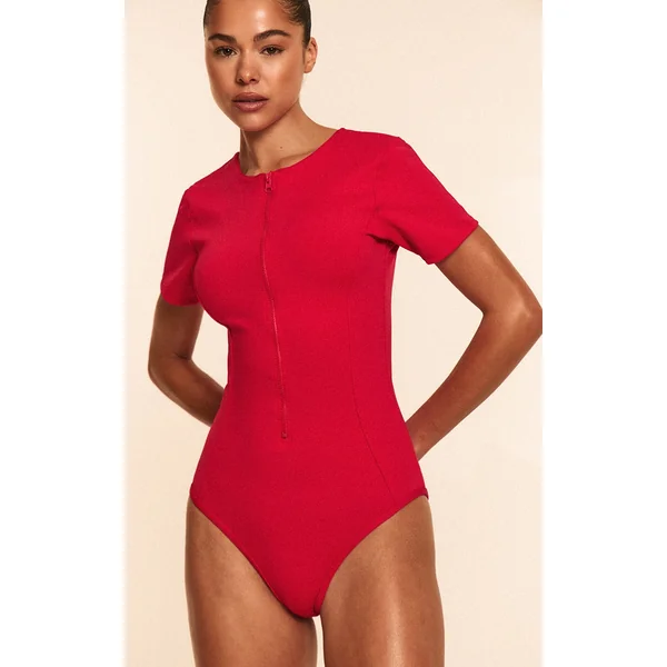 Red Scuba Zip Up Swimsuit