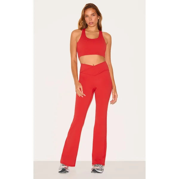 Red Sculpt Binding Wrap Contrast Waist Yoga Pants