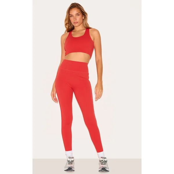 Red Sculpt Contrast Detail High Waist Gym Leggings
