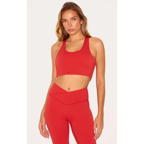 Red Sculpt Double Layer Padded Contrast Binding Sports Bra